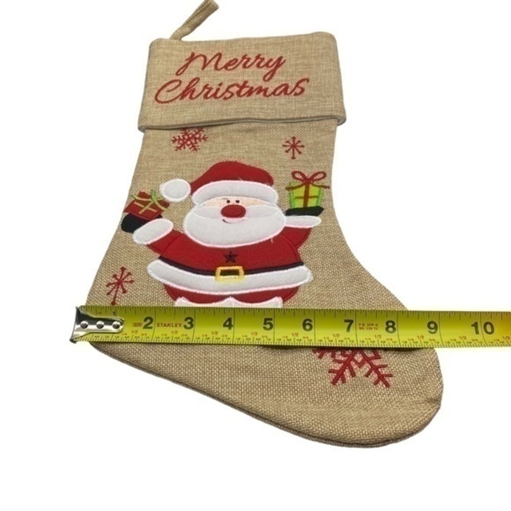 NWOT Merry Christmas Santa Gifts Embroidered Burlap Lined Stocking - Picture 4 of 5